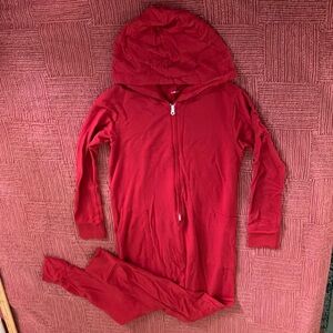Onesie pajama suit blood Red Hooded Zip-Up boys / girls 9-11yrs approx 45”